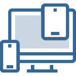 Computer screen, mobile, and tablet representing the ability to remarket to users
