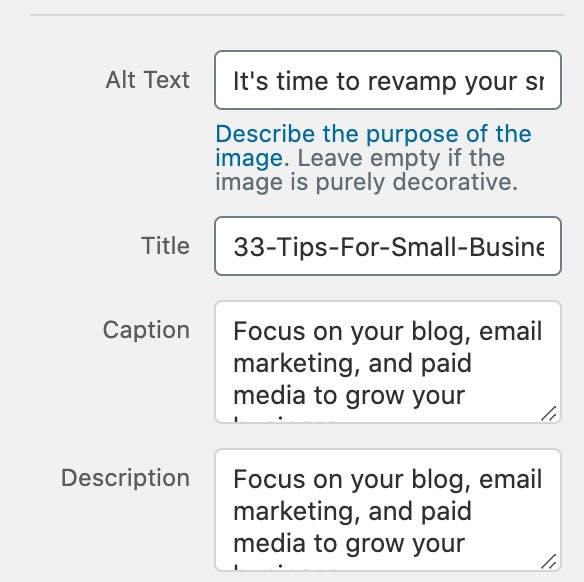 Fill in alt text, title, and description for maximum SEO benefit