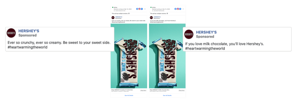 Facebook Ads for Hersheys chocolate