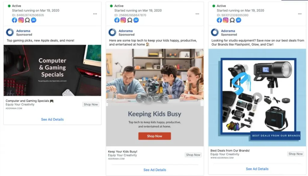 Adorama Meta ads
