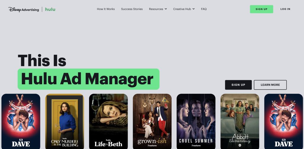 Hulu ad manager homescreen