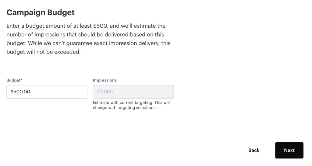 Minimum Hulu ad manager budget is $500