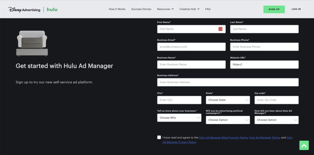 Hulu ad manager signup