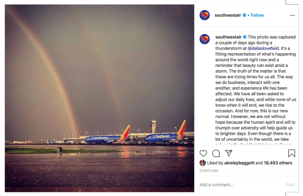 Instagram post for Southwest Airlines