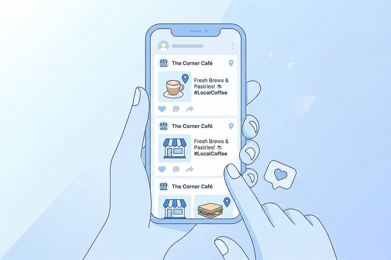 Mobile feed showing personalized local business ads to improve campaign relevance through hyperlocal social media marketing.