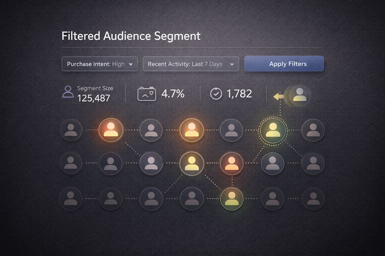 Audience segmentation dashboard showing filtered high-intent users for cross-channel audience targeting in programmatic advertising.