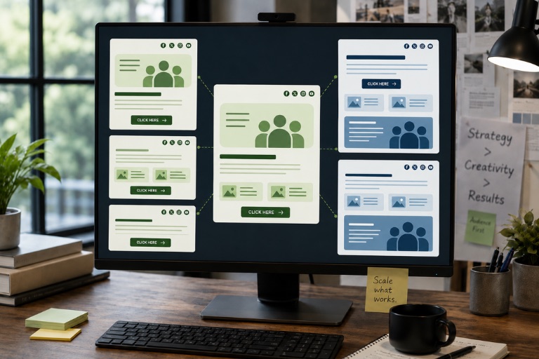 A winning ad creative branching into new variations to build on what works