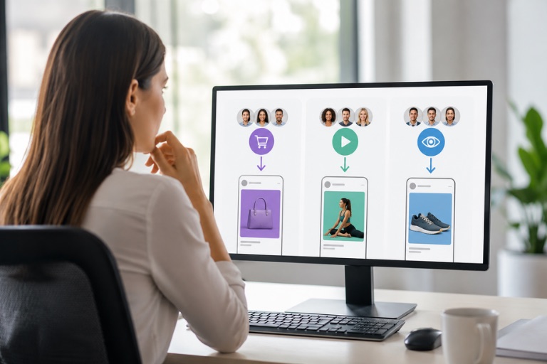 Marketer tailoring TikTok ad content to different audience segments on screen