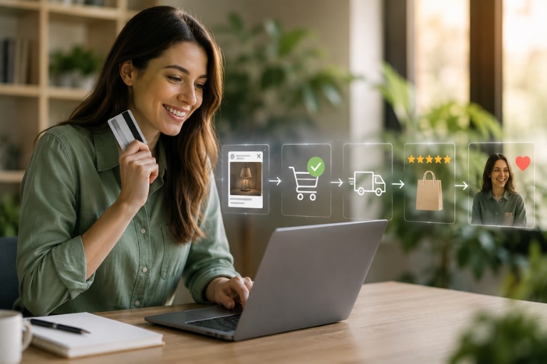 Returning customer engaging with a TikTok ad, building long-term brand loyalty